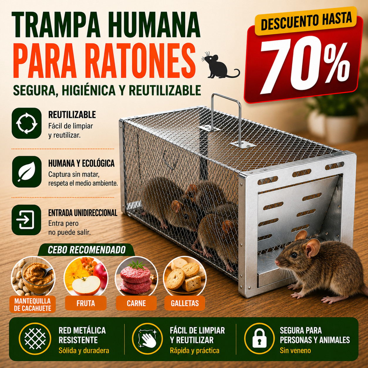 BestSeller™ - Jaula Trampa Humanitaria para Ratones, Ratas y Ardillas Vivas
