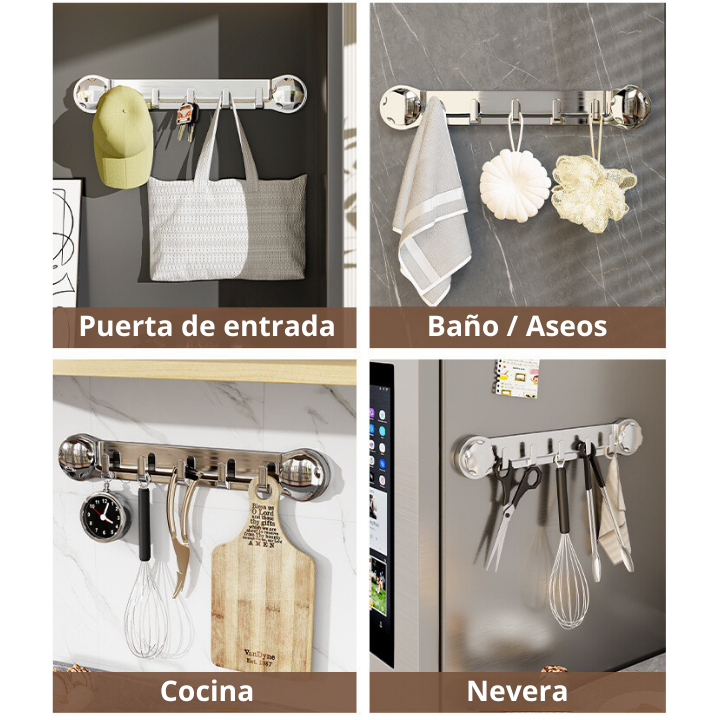 ✊ Soportes de acero inoxidable con 5 ganchos, cómodos y capaces de soportar hasta 20 kg