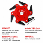 El Cabezal de Corte Tiene 6 Cuchillas Súper Resistentes de Acero al Manganeso (Accesorios Incluidos)