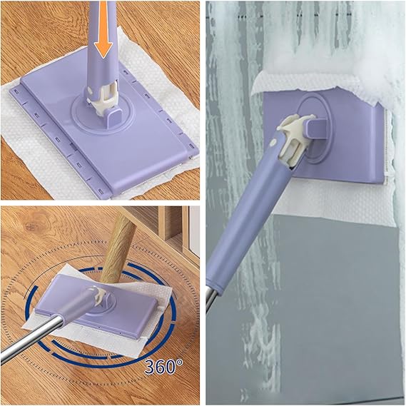 (ppm_yen) Mini Mop con Cambio de Paño, Diseño de Mango de Empujar-Tirar con Toalla Desechable