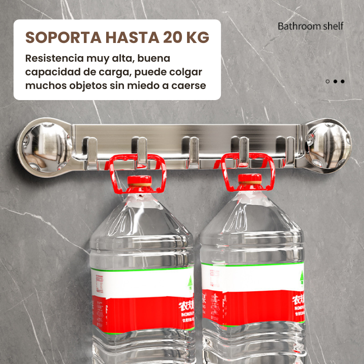 Soportes de acero inoxidable con 5 ganchos, cómodos y capaces de soportar hasta 20 kg