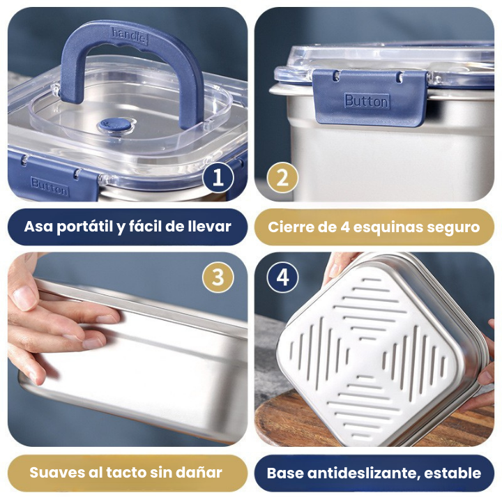 Caja grande para almacenamiento de alimentos de acero inoxidable 316 capacidad 1800 ml