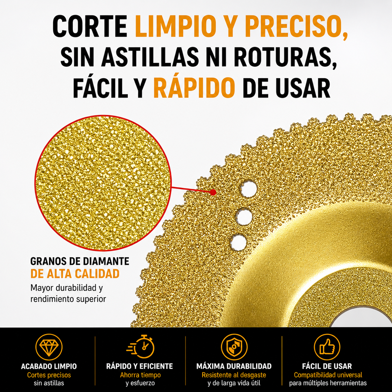 DESCUENTO DEL 70% | Disco Diamantado 5 en 1 – Corta, Lija y Moldea en Pocos Segundos