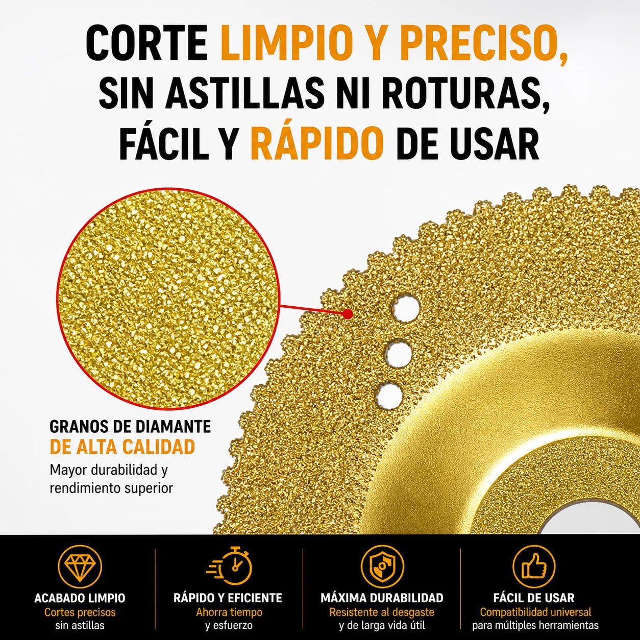 ⚡ DESCUENTO DEL 70% | Disco Diamantado 5 en 1 – Corta, Lija y Moldea en Pocos Segundos