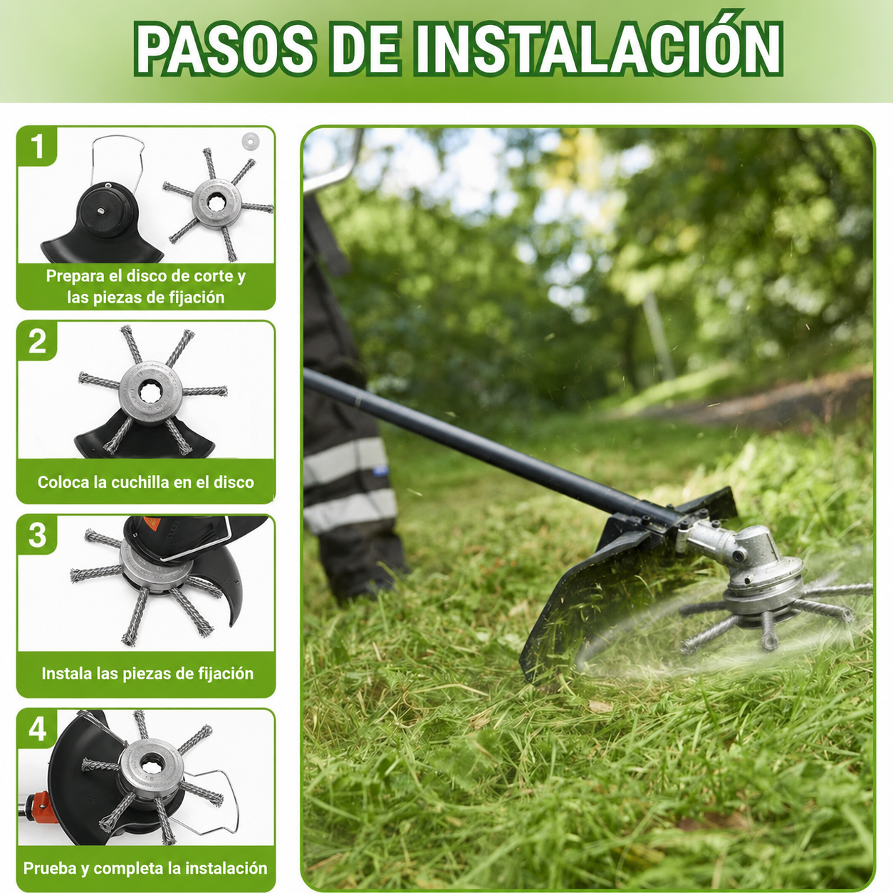 🇪🇸 Cabezal De Desbrozadora Con 6 Cuchillas De Acero Trenzado