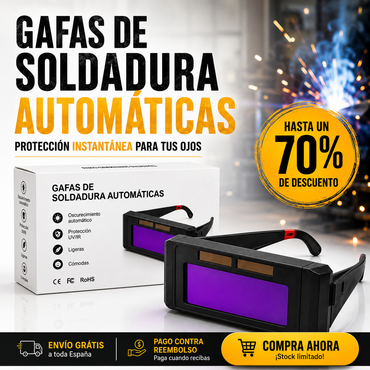 ÓCULOS DE SOLDADURA COM ESCURECIMENTO AUTOMÁTICO