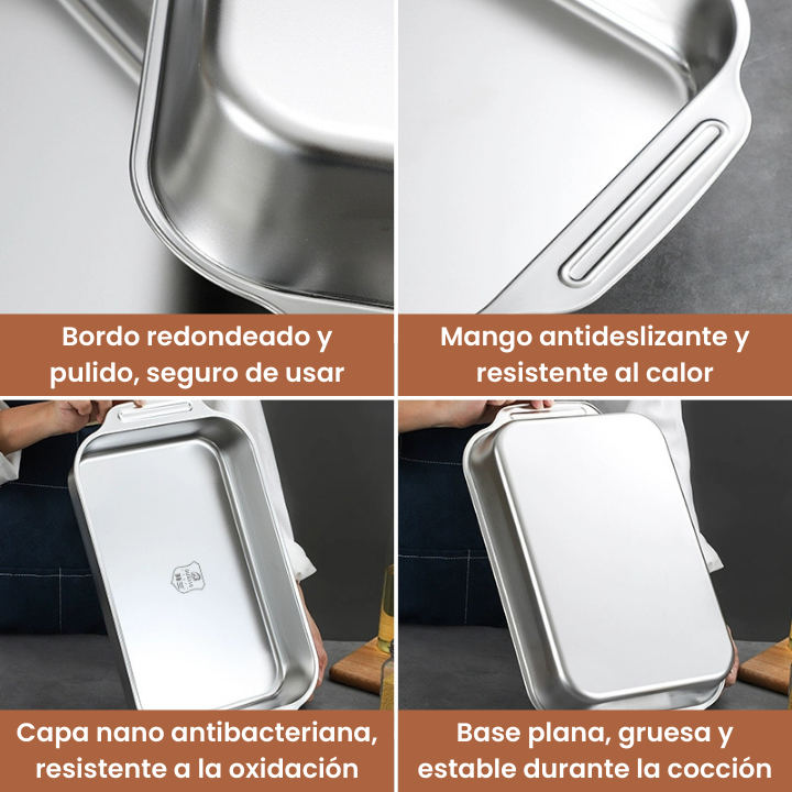🇪🇸 Bandeja de cocción directa de acero inoxidable 304 macizo de Alemania (3.5 Litros)