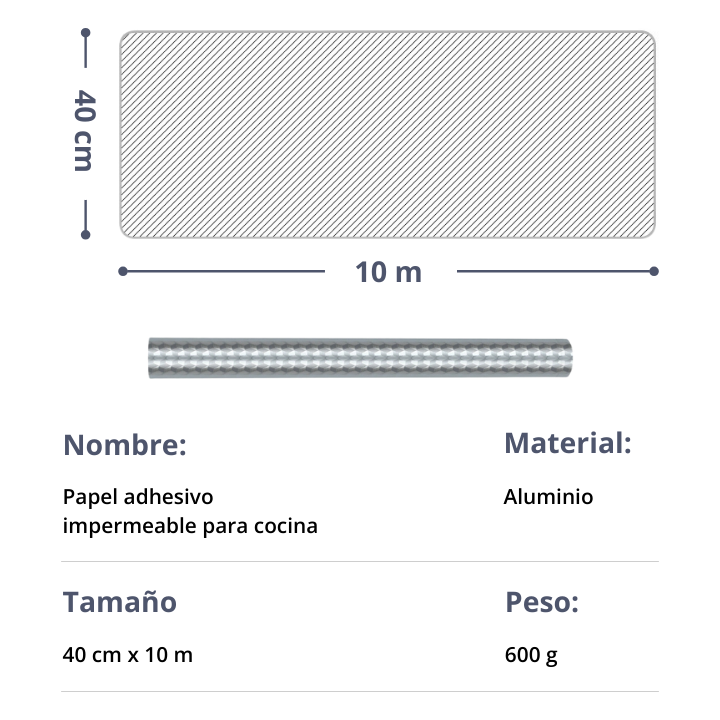 Rollo de 10m de papel de aluminio impermeable para cocina