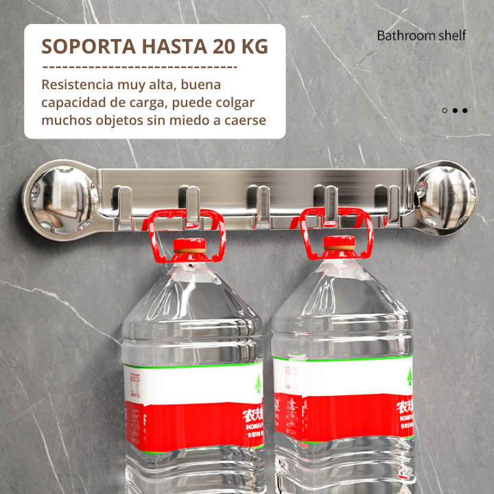 ✊ Soportes de acero inoxidable con 5 ganchos, cómodos y capaces de soportar hasta 20 kg