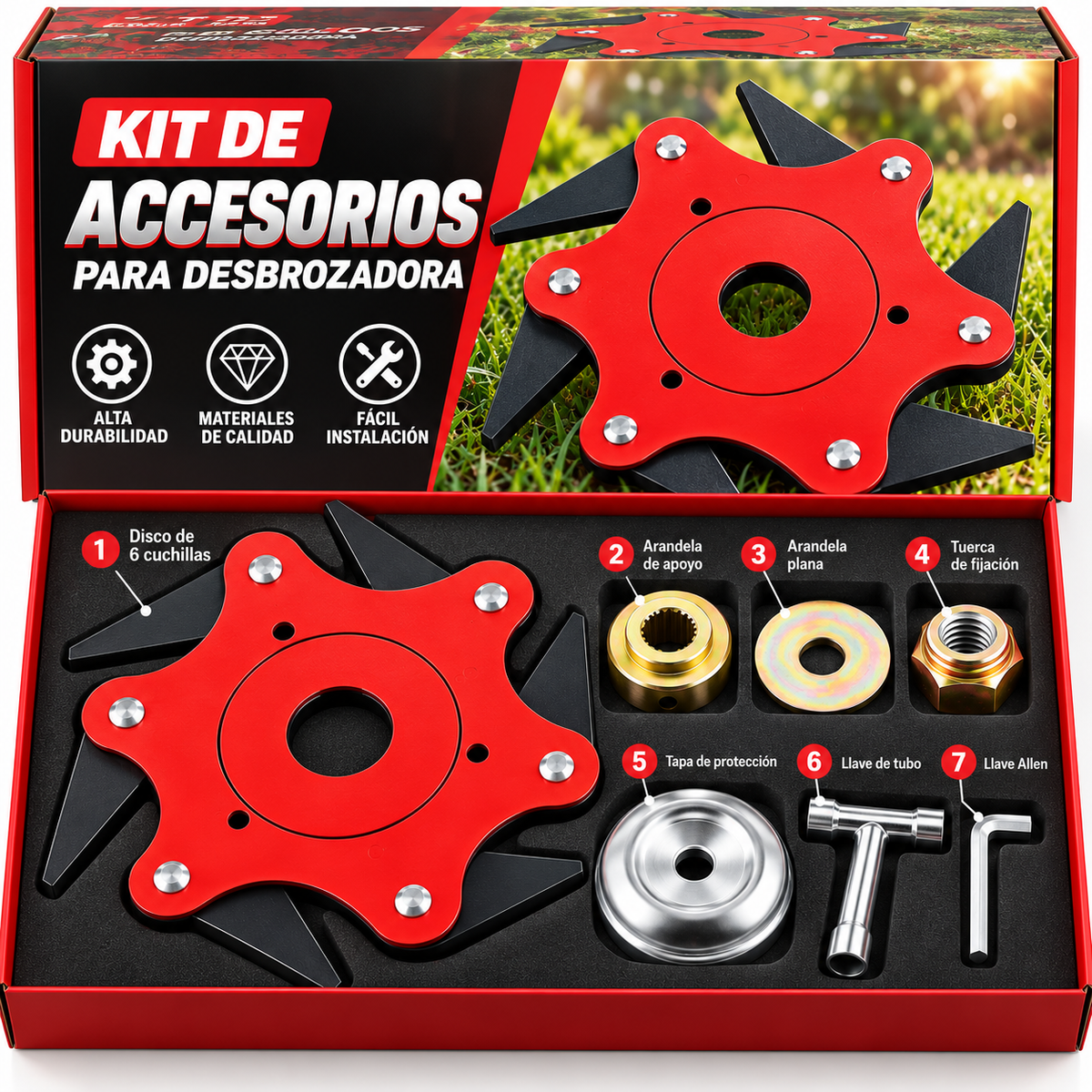 🎁 70% DE DESCUENTO | Kit Disco 6 Cuchillas de Acero al Manganeso | 7 ACCESORIOS
