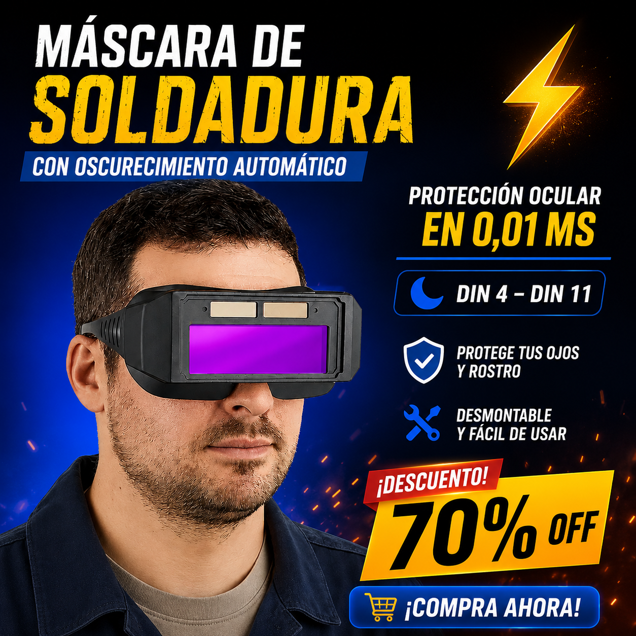 ⚡ Gafas de soldadura inteligentes con oscurecimiento automático 0,01 ms