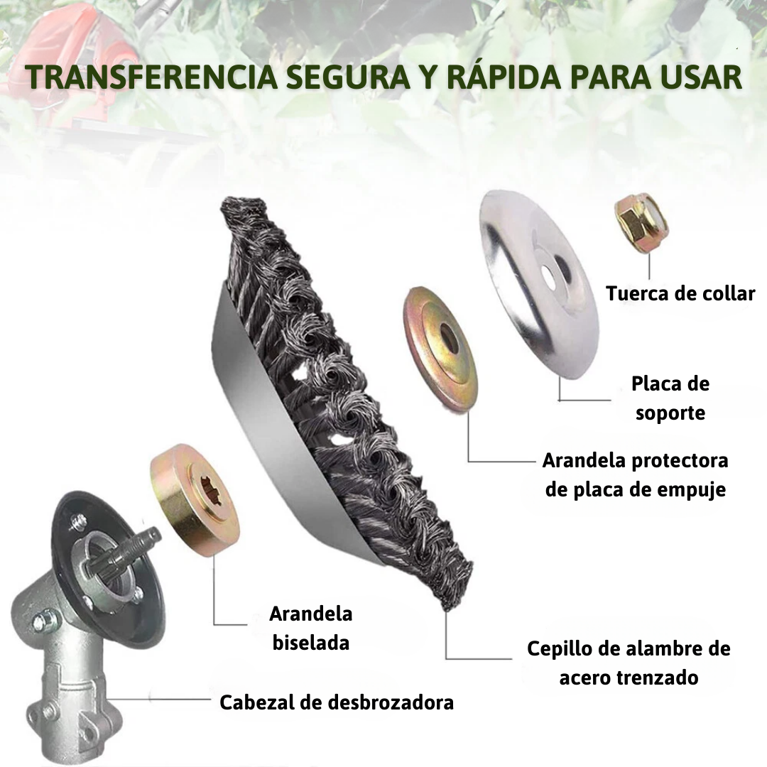 ⚡ Hoja de Corte de Césped de Alambre de Acero Súper Resistente 360° (Incluye Kit de Adaptadores)
