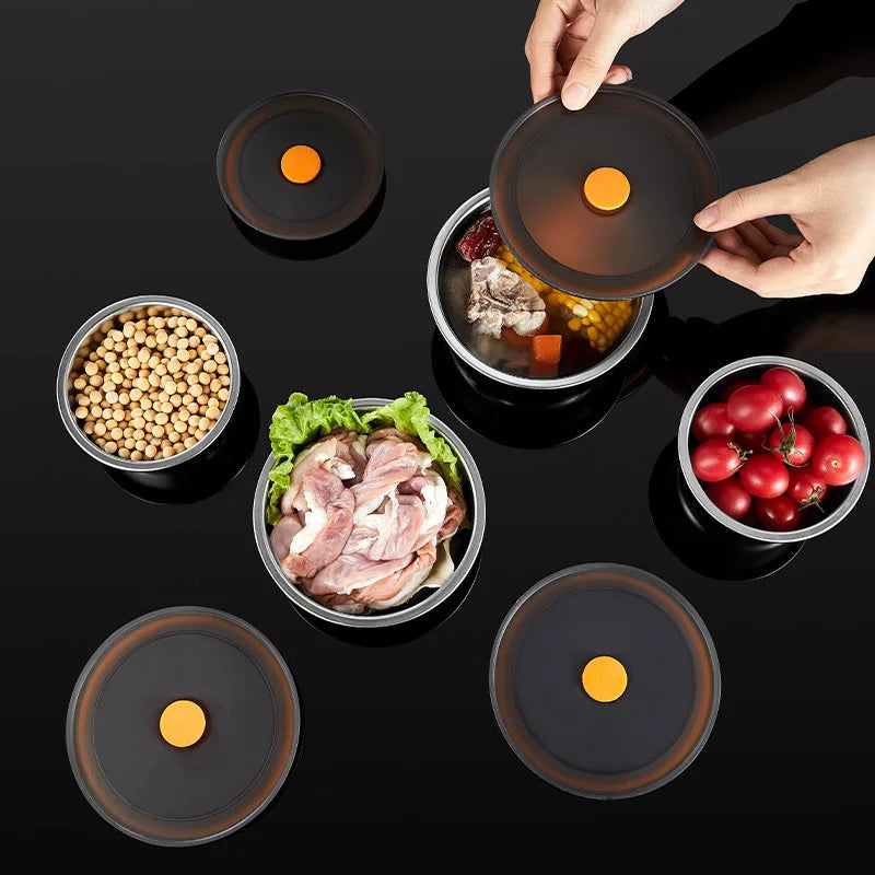 🧀 Caja Redonda de Acero Inoxidable Antibacteriano con Tapa al Vacío