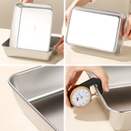 Bandeja de Acero Inoxidable 304 con Tapa Hermética (2.1 L – 25.5 × 19.4 × 5.7 cm)