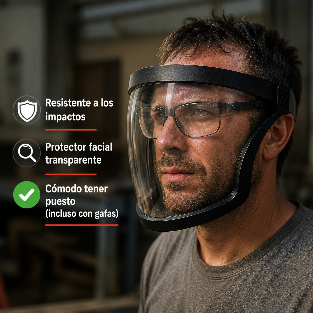 ✨La visera protege la cara, los ojos y las vías respiratorias durante el trabajo