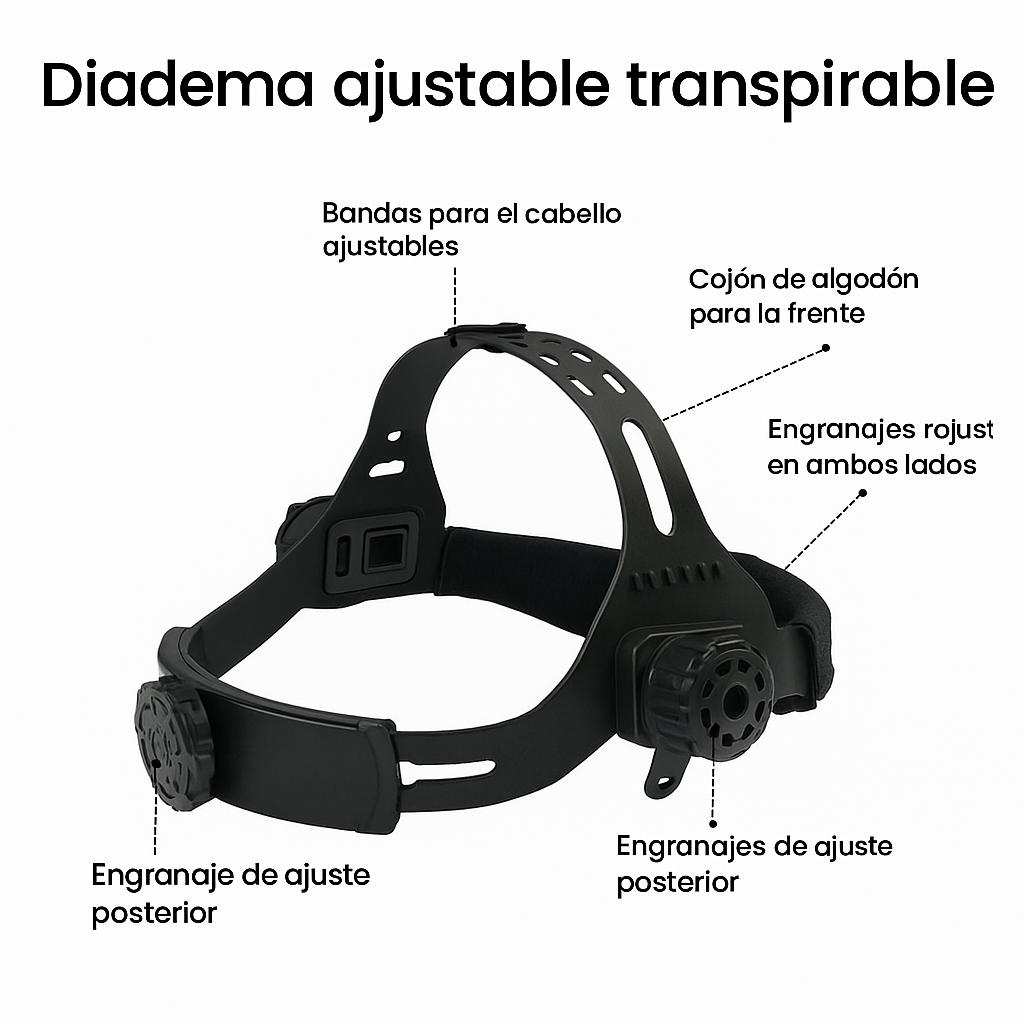 Máscara de Soldadura Automática Oscurecible Premium con Luz LED, Ligera de Cabeza, Protección Ocular Total