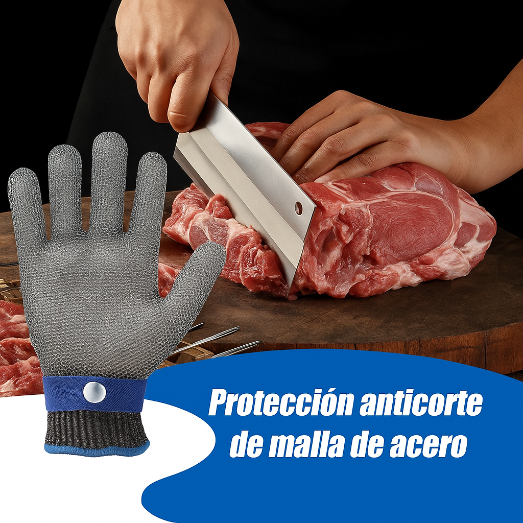 Guante de Malla Inoxidable de 2 Capas – Mantiene Tus Manos Siempre Seguras