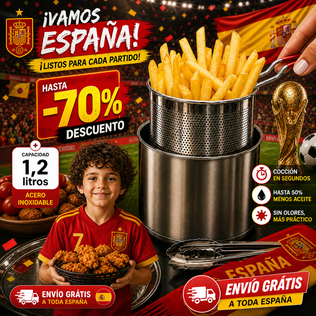 🔥Freidora Profunda De 1,2L De Capacidad, Compatible Con Placas Vitrocerámicas Y Cocinas De Inducción