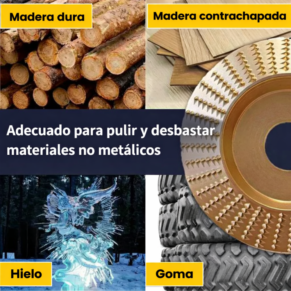 ⚡ Juego de 3 discos de desbaste de acero al carbono resistente para madera (Plano – Curvo – Inclinado)