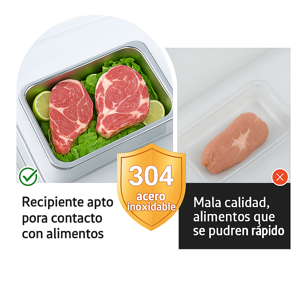 Bandeja de Acero Inoxidable 304 con Tapa Hermética (2.1 L – 26 × 20 × 6 cm) | ¡70% DE DESCUENTO!