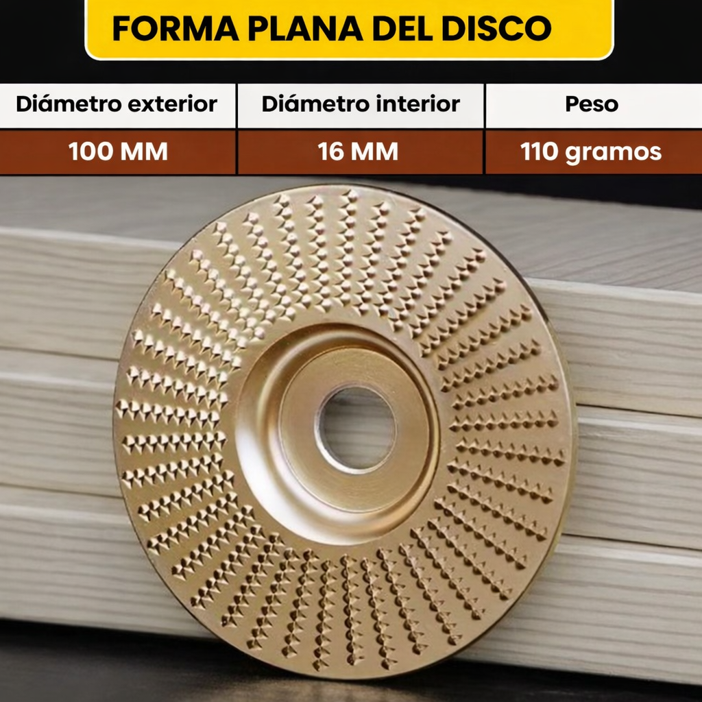 ⚡ Juego de 3 discos de desbaste de acero al carbono resistente para madera (Plano – Curvo – Inclinado)