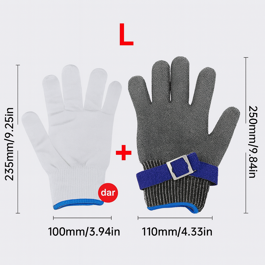 Guante de Malla Inoxidable de 2 Capas – Mantiene Tus Manos Siempre Seguras