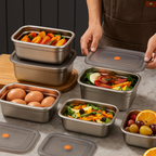 [Set 6 + 🎁3 Gratis] Contenedor de alimentos duradero de acero inoxidable 316 (19 x 13,5 x 5,5 cm)