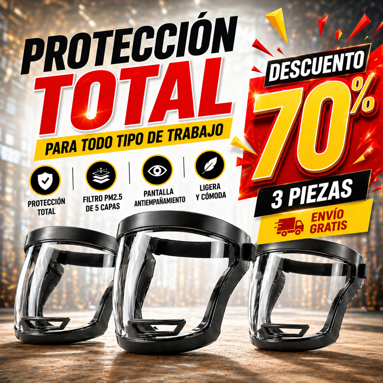 🛡️ La visera protege la cara, los ojos y las vías respiratorias durante el trabajo