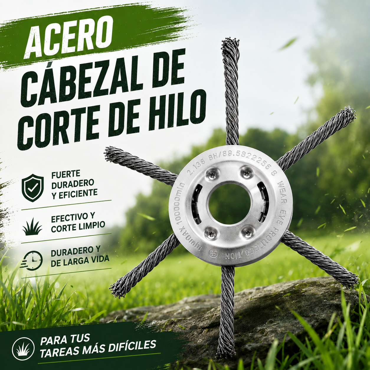 ⚙️ Cabezal De Desbrozadora Con 6 Cuchillas De Acero Trenzado