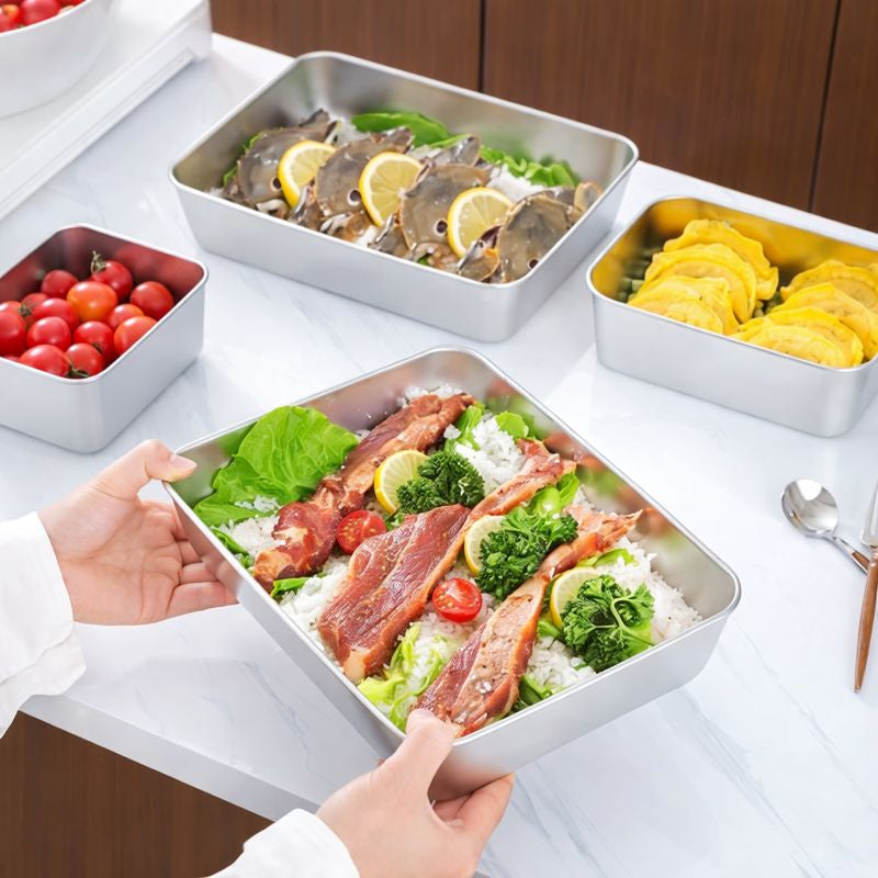 [SET 6 +🎁 3 Gratis] Caja de alimentos de acero inoxidable 304 (25*20*6 cm)