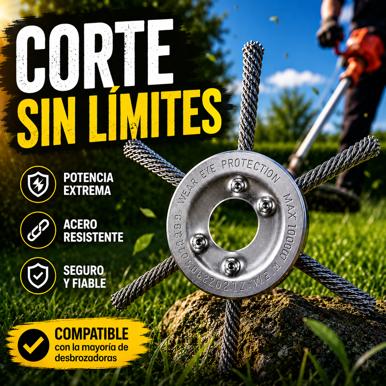 ⚙️ Cabezal De Desbrozadora Con 6 Cuchillas De Acero Trenzado