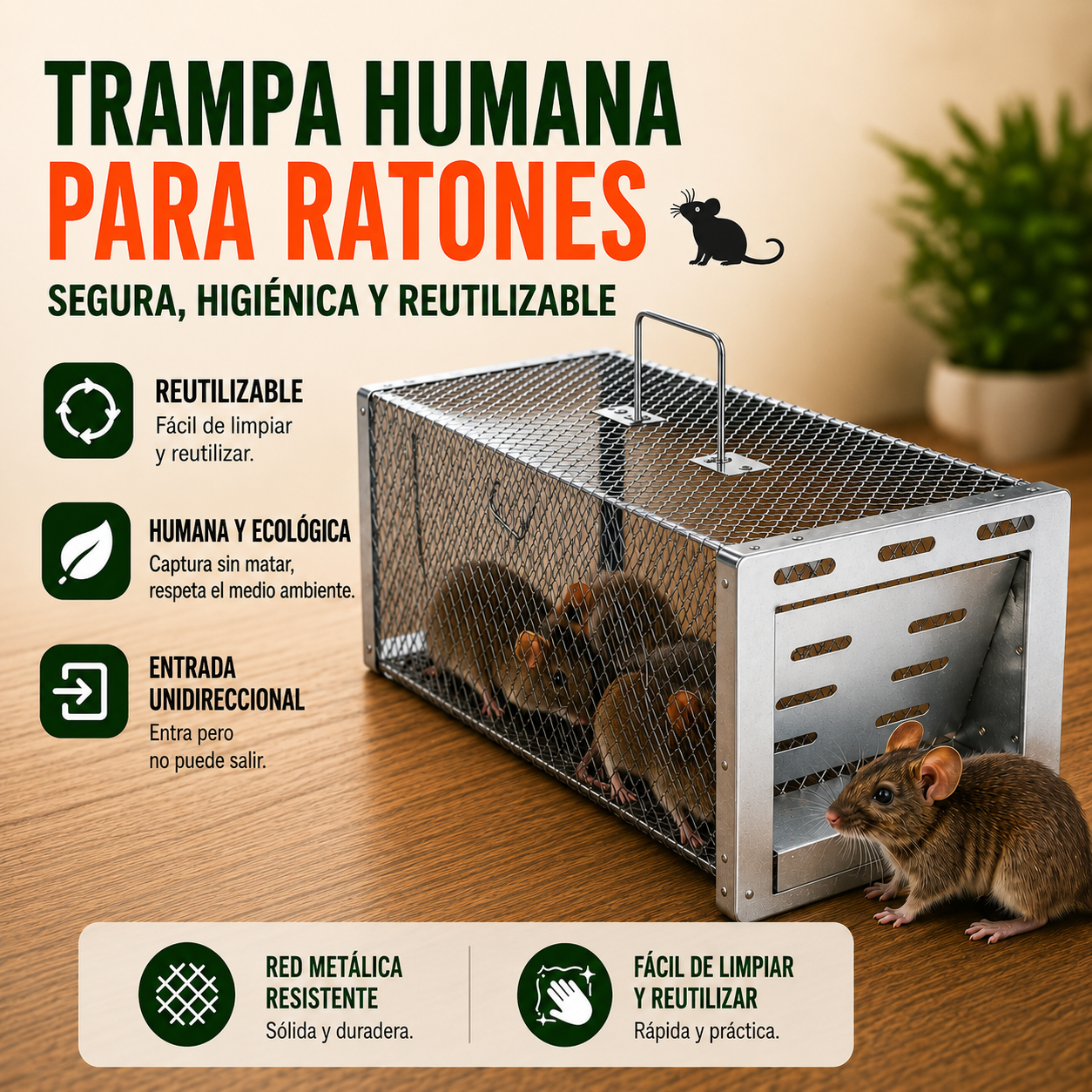 🐁 Jaula Trampa Humanitaria para Ratones, Ratas y Ardillas Vivas