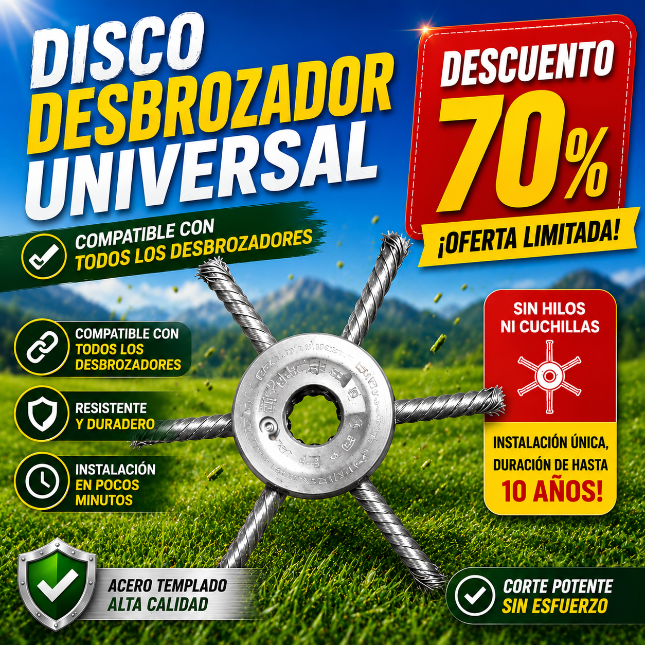 ⚙️ Cabezal De Desbrozadora Con 6 Cuchillas De Acero Trenzado
