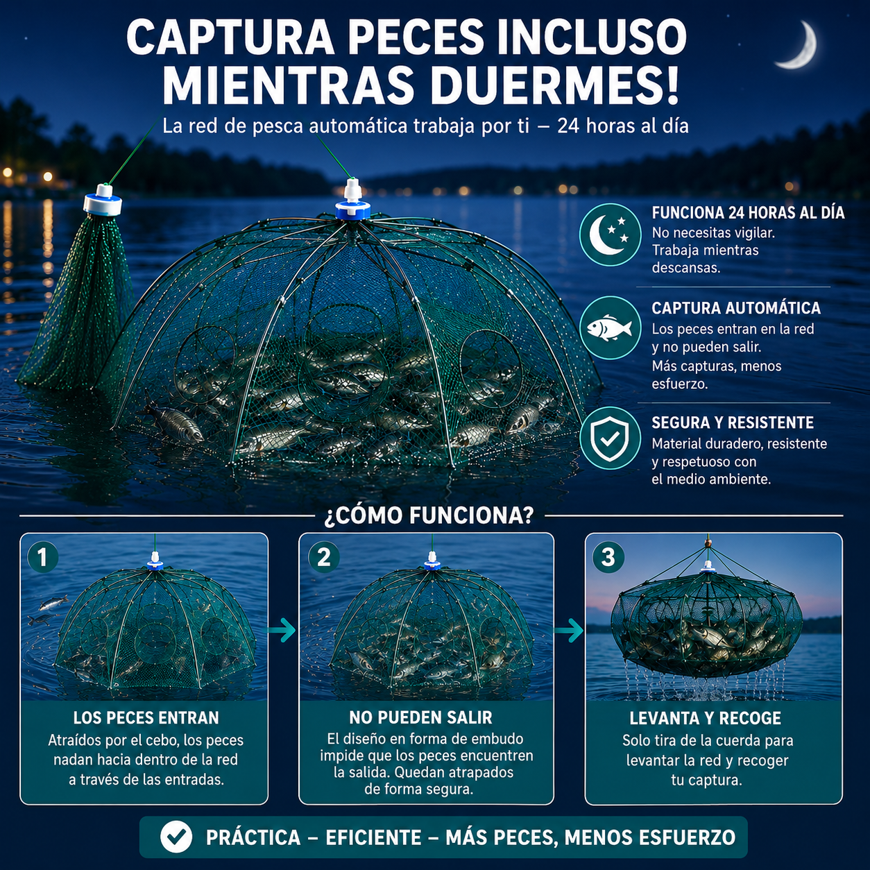 🐟 Red trampa de pesca plegable 96 cm | Múltiples entradas | Para agua dulce