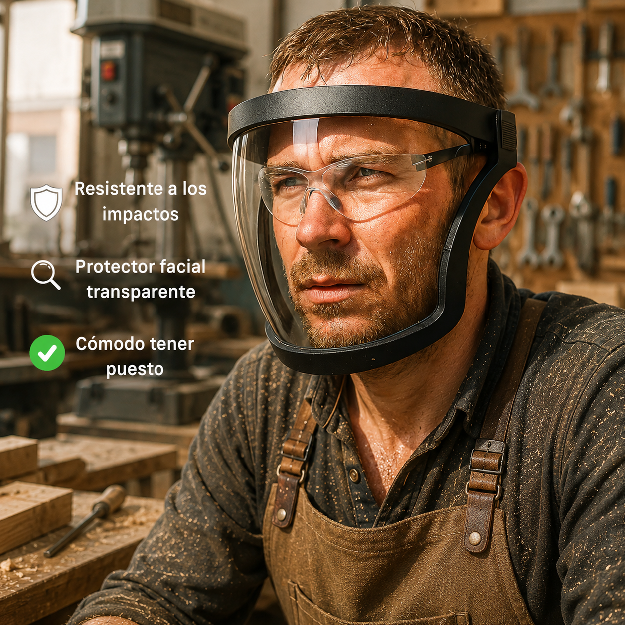 🛡️ La visera protege la cara, los ojos y las vías respiratorias durante el trabajo