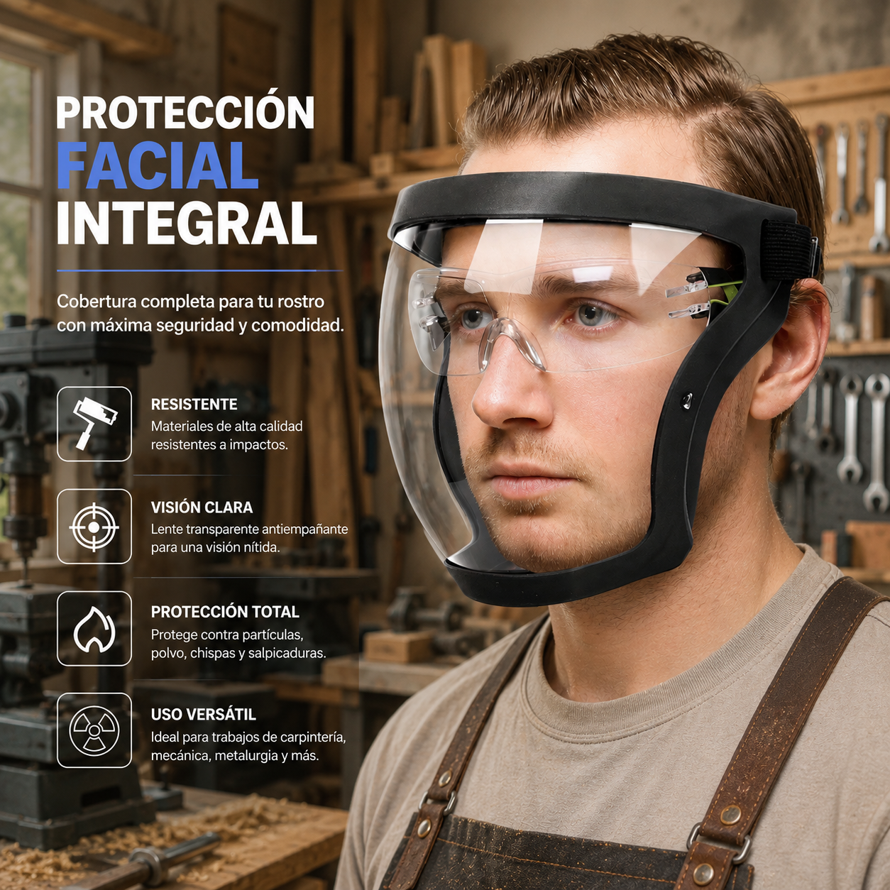 🛡️ La visera protege la cara, los ojos y las vías respiratorias durante el trabajo
