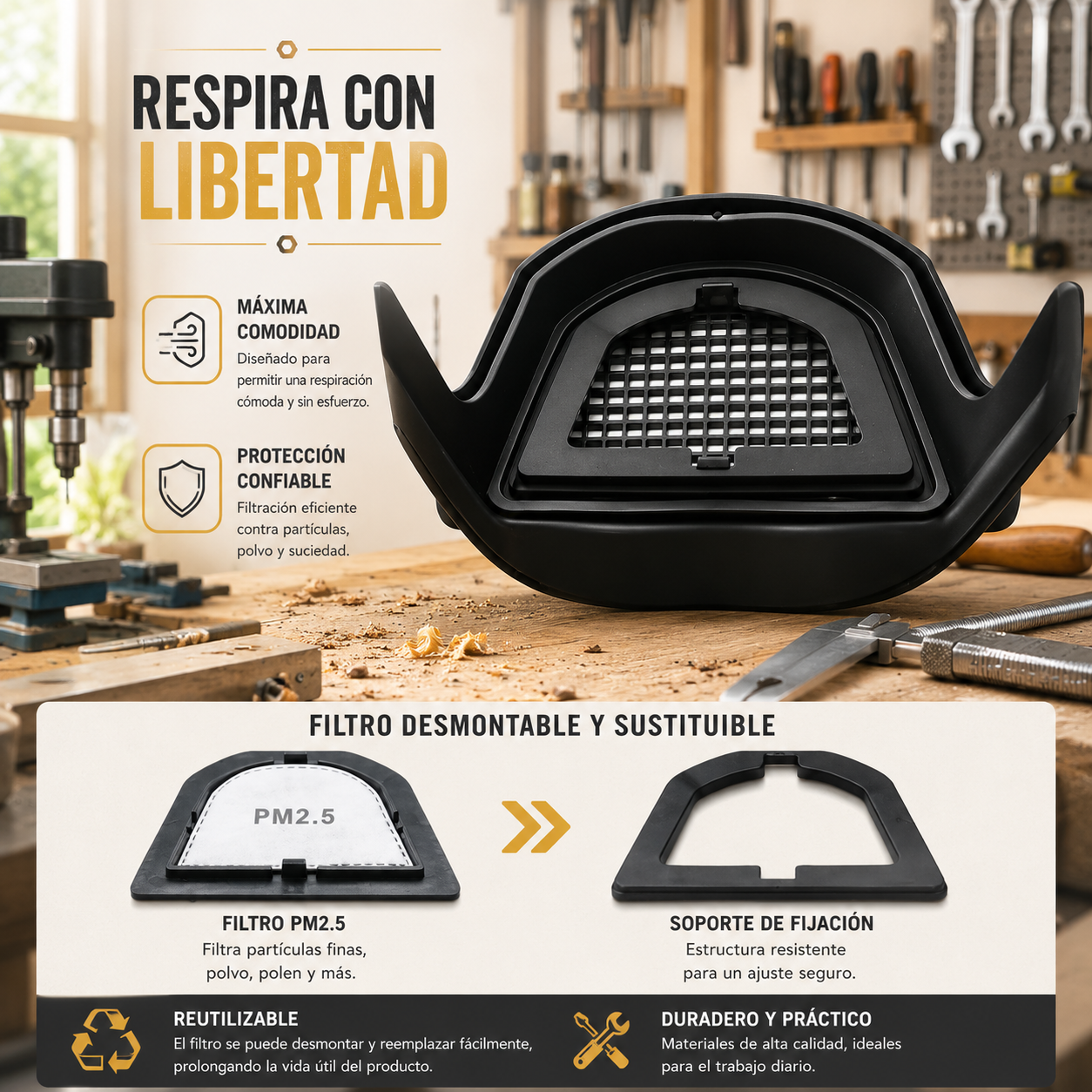 🛡️ La visera protege la cara, los ojos y las vías respiratorias durante el trabajo