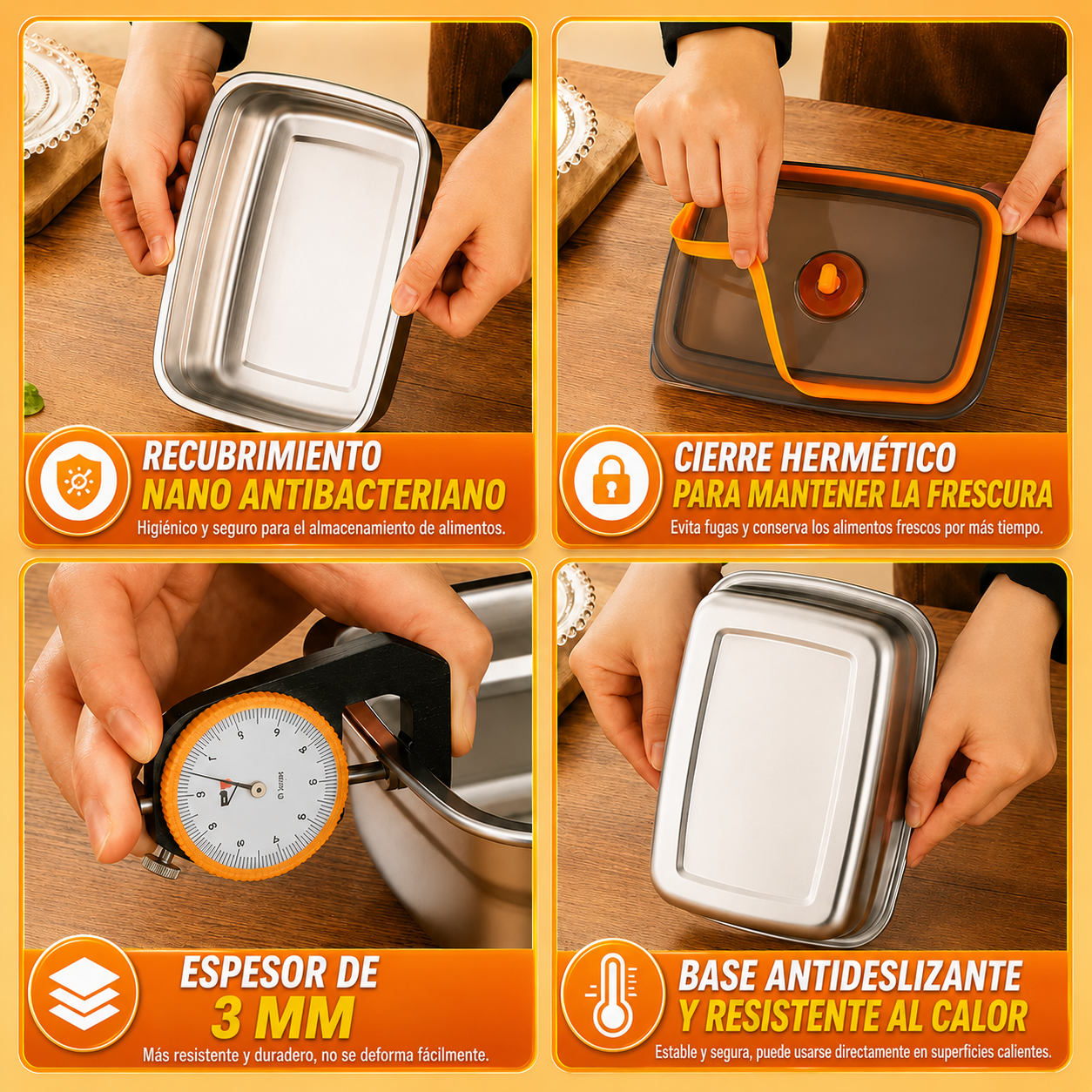 🥘 Recipiente hermético al vacío de acero inoxidable 316