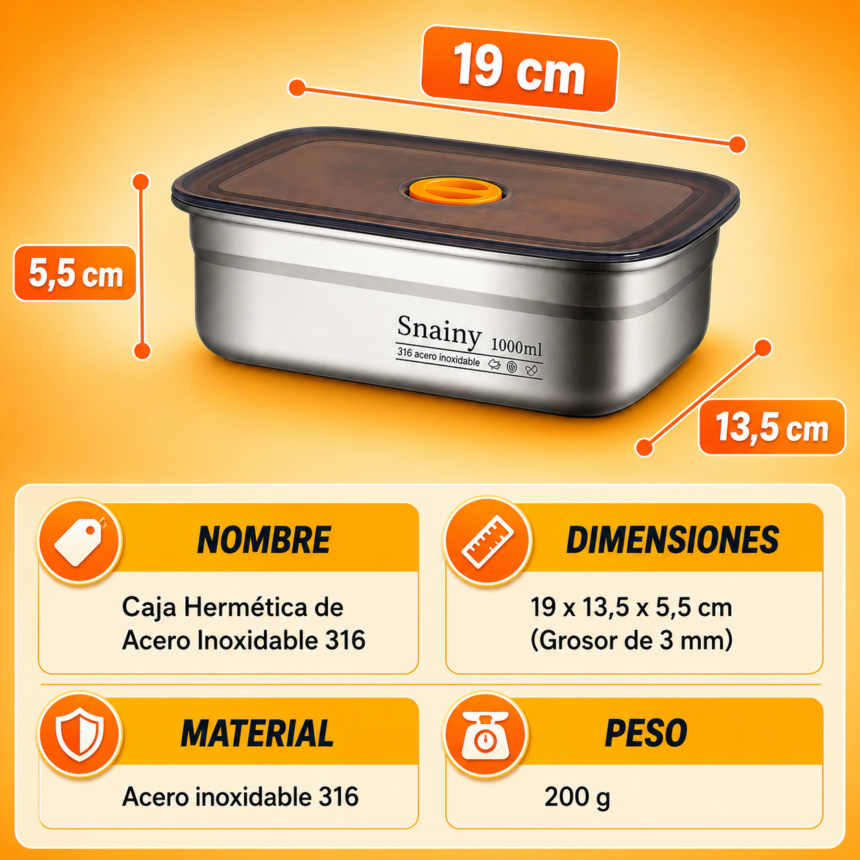 🥘 Recipiente hermético al vacío de acero inoxidable 316