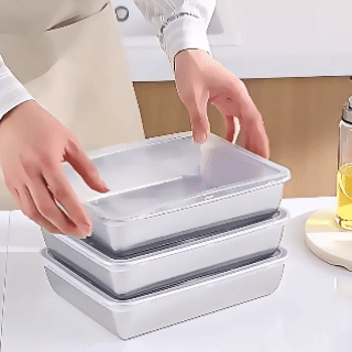 Bandeja de Acero Inoxidable 304 con Tapa Hermética (2.1 L – 25.5 × 19.7 × 5.7 cm) | ¡70% DE DESCUENTO!