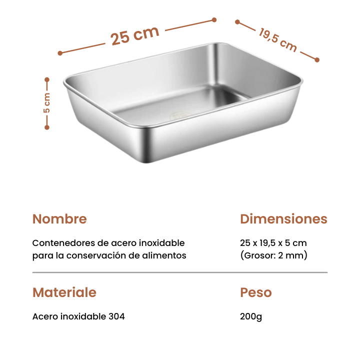🇪🇸 (Compra 6 + 3 gratis) Cajas para alimentos de acero inoxidable alemán 304