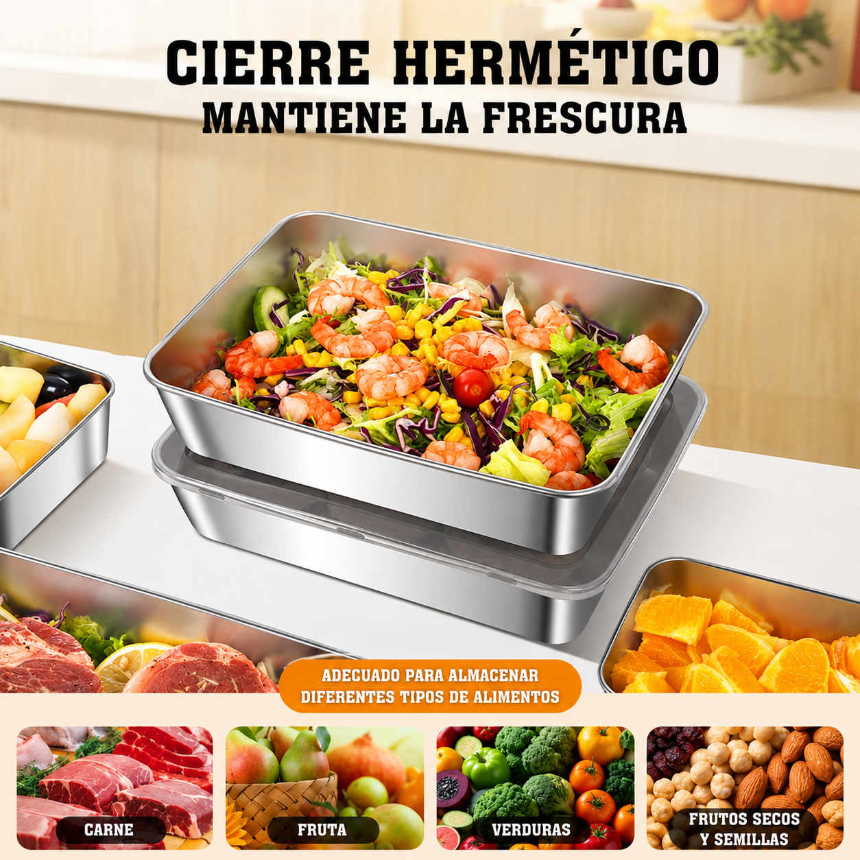 🎁SÚPER OFERTA | Caja Para Alimentos De Acero Inoxidable Alemán 304 2000ML