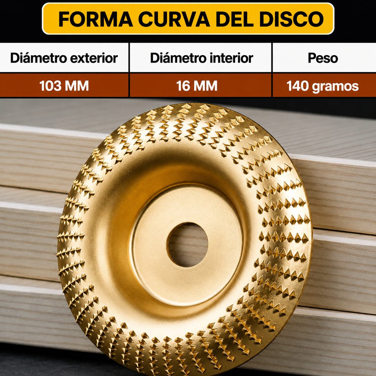 Juego de Discos de Desbaste para Madera — Acero al Carbono (Plano, Curvo + 🎁Inclinado)