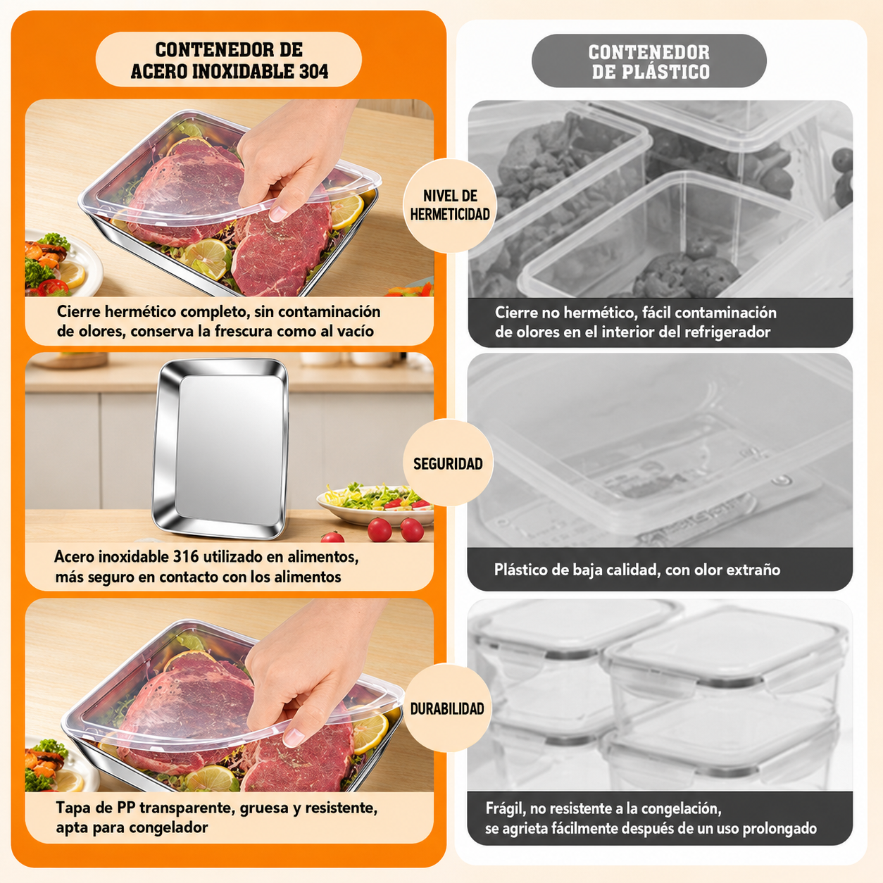 🎁SÚPER OFERTA | Caja Para Alimentos De Acero Inoxidable Alemán 304 2000ML