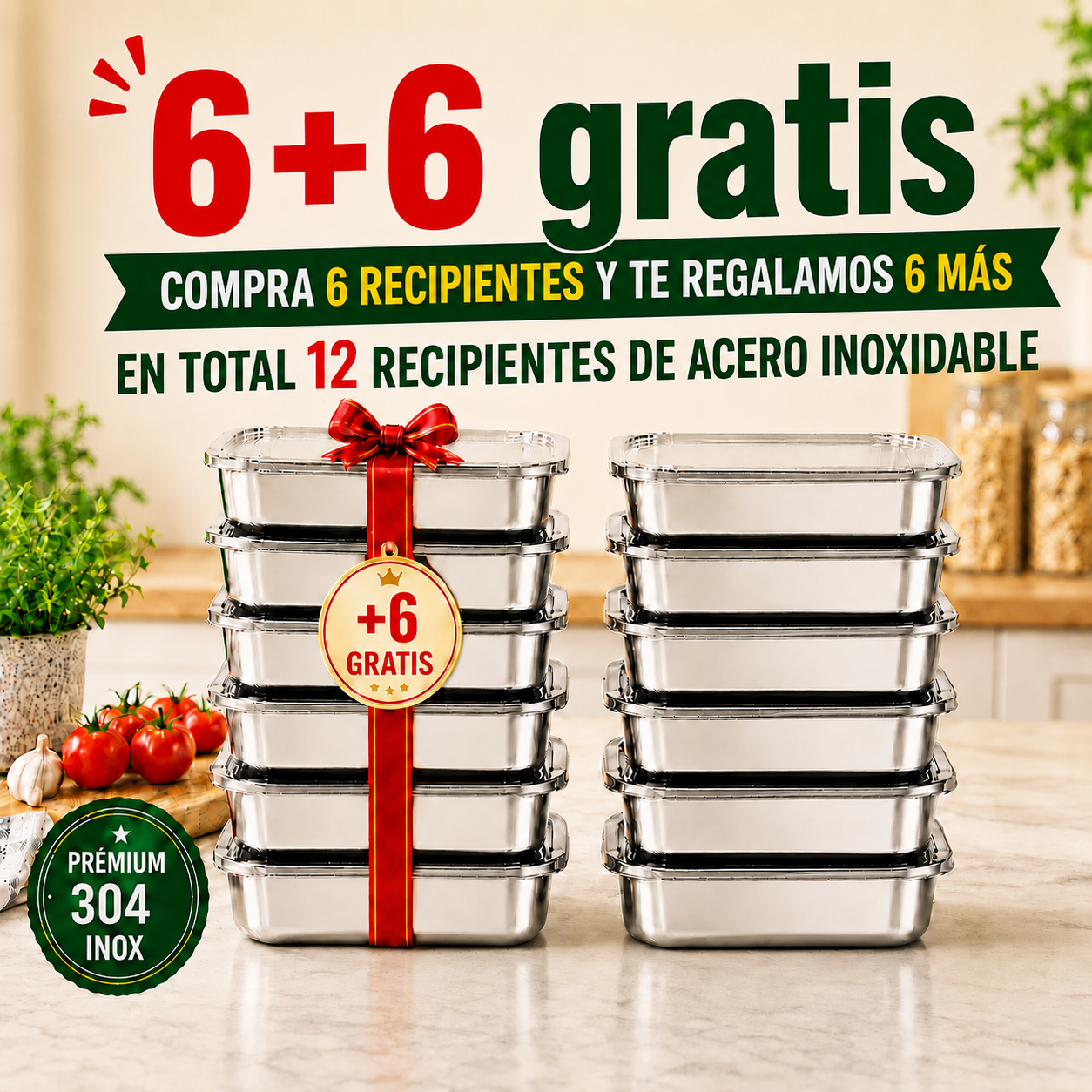 🎁 Llévate 12, Paga 6 | Tupper Hermético Acero Inoxidable 304