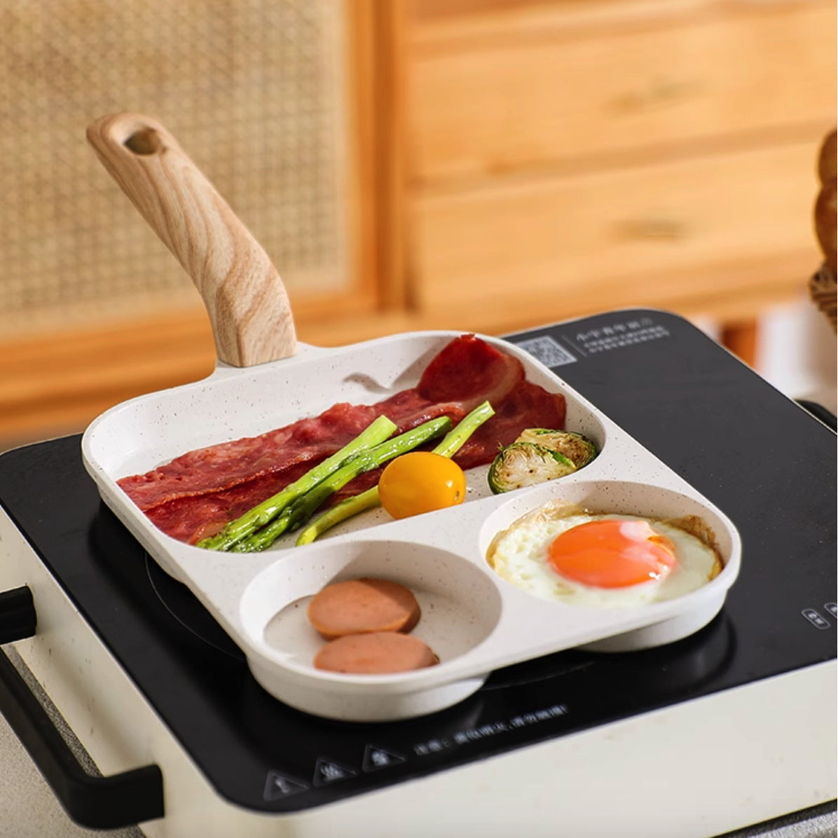 🇪🇸 Sartén de piedra de 4 capas antiadherente, multifuncional con diseño moderno de 3 ángulos