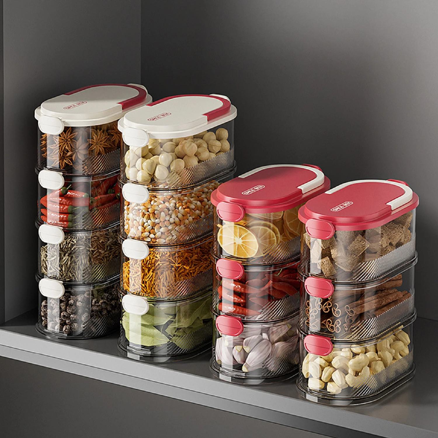 Contenedor Apilable De 4 Niveles, Transparente, Para Almacenar Alimentos, Con Cierre Hermético