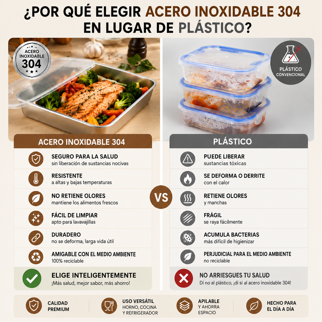 ✨Caja para alimentos de acero inoxidable alemán 304 (25 x 20 x 6 cm)