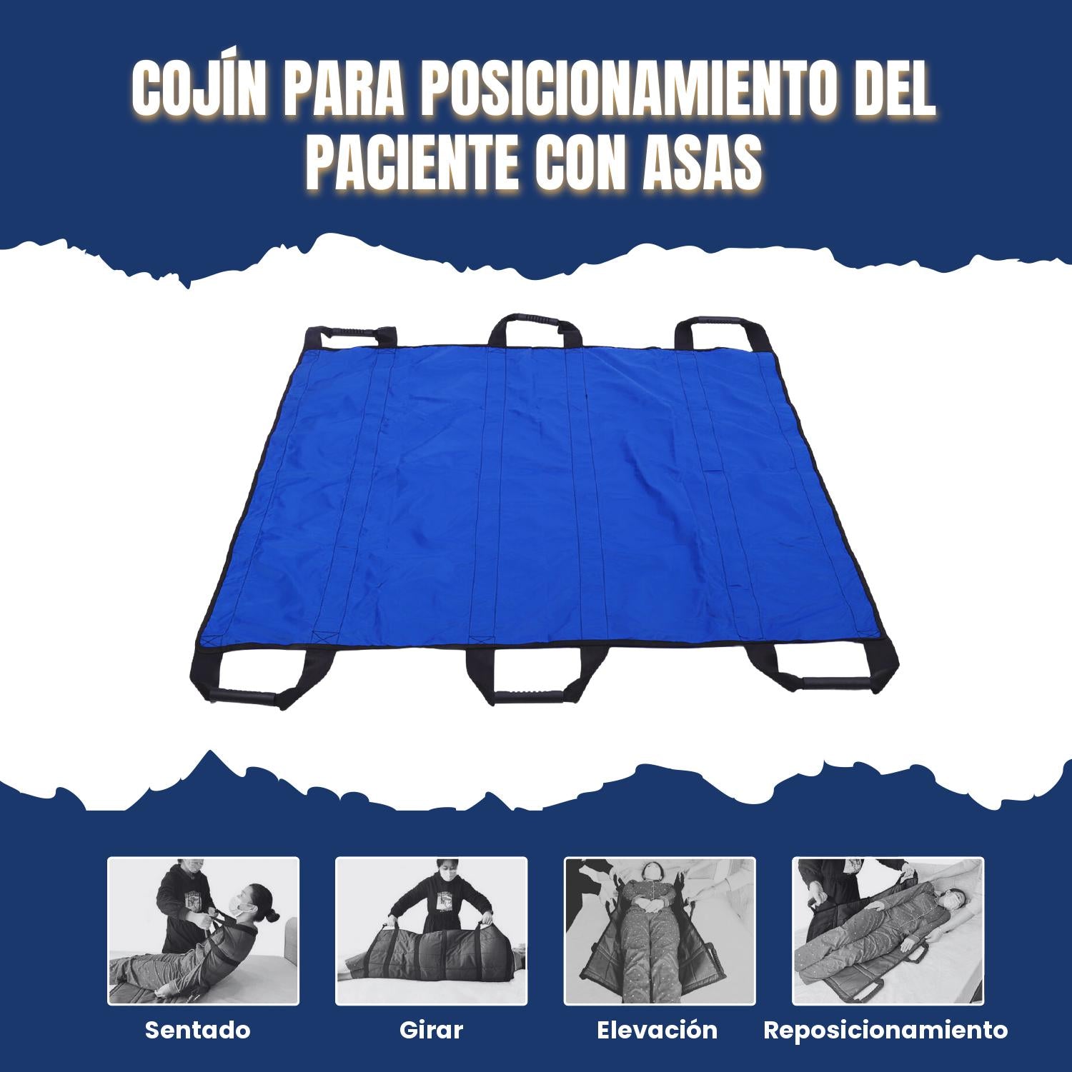✔️ Tabla de transferencia de pacientes con 6 asas reforzadas, almohadilla médica multiusos para camas, ancianos