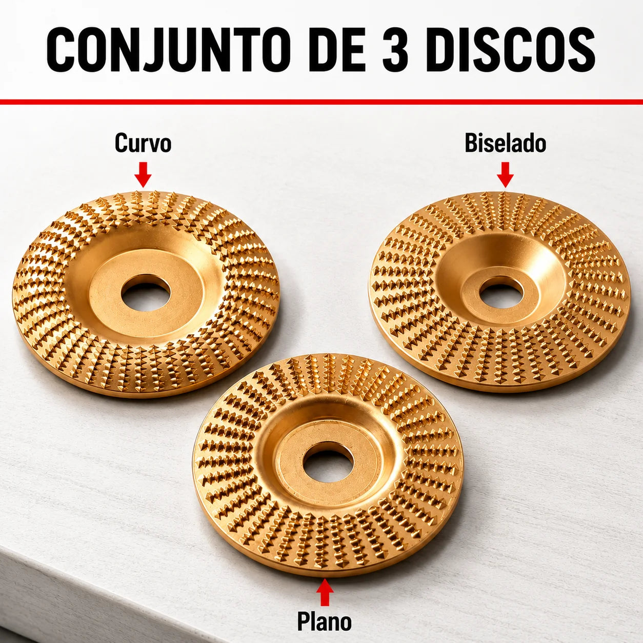 Juego de Discos de Desbaste para Madera — Acero al Carbono (Plano, Curvo + 🎁Inclinado)